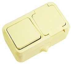 Выключатель одноклавишный+Розетка с крышкой и заземлением Makel 18250