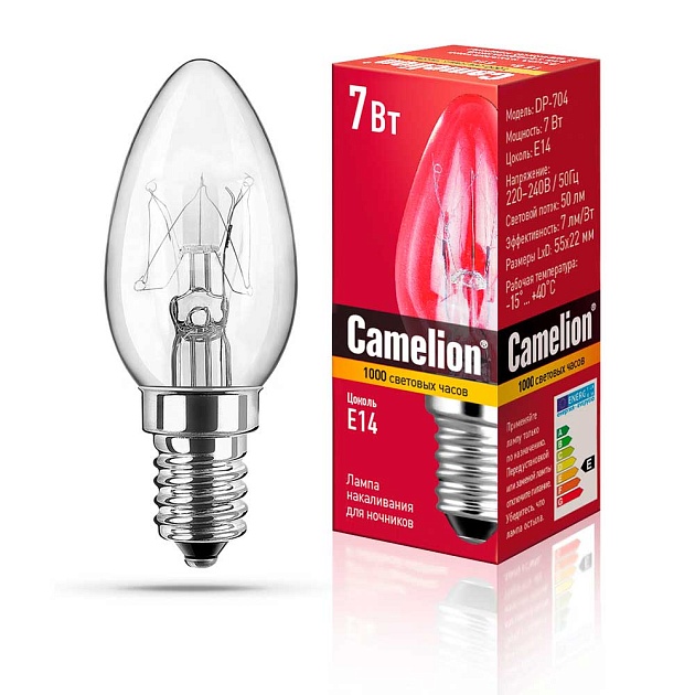 Лампа накаливания Camelion E14 7W DP-704 7077 изображение 1 Лампа накаливания Camelion E14 7W DP-704 7077 Фото № 1