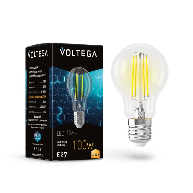 Лампа светодиодная Voltega E27 9W 2700K прозрачная 7227 Фото № 2