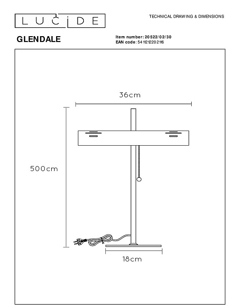 Настольная лампа Lucide Glendale 20522/02/30 изображение 2 Настольная лампа Lucide Glendale 20522/02/30 Фото № 2