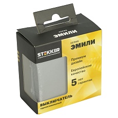Выключатель 1-клавишный (механизм), STEKKER, 250В, 10А, серия Эмили, RSW10-5103-10, платиново-серый, soft touch 49943 3