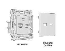 Комплект механизма розетки AMBRELLA VOLT ALFA Белый глянец 2USB A+C 20W (быстрая зарядка) QUANT (AP1110, VM177) MA111010 1