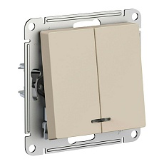 Выключатель двухклавишный Systeme Electric AtlasDesign 10A 250V с подсветкой песочный ATN001253