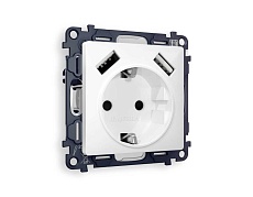Комплект механизма электрической розетки AMBRELLA VOLT  ALFA Белый глянец 2USB A+A 18W (быстрая зарядка) с/з QUANT (AP1090, VM155) MA109010