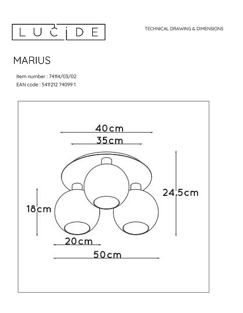 Потолочная люстра Lucide Marius 74114/03/02 изображение 2 Потолочная люстра Lucide Marius 74114/03/02 Фото № 2