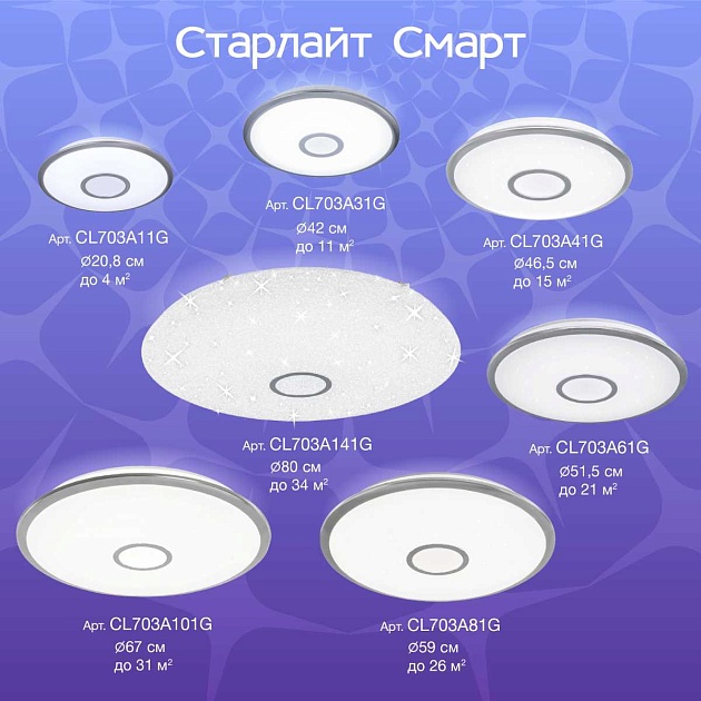 Потолочный светодиодный светильник Citilux Старлайт Смарт CL703A31G  Фото № 4