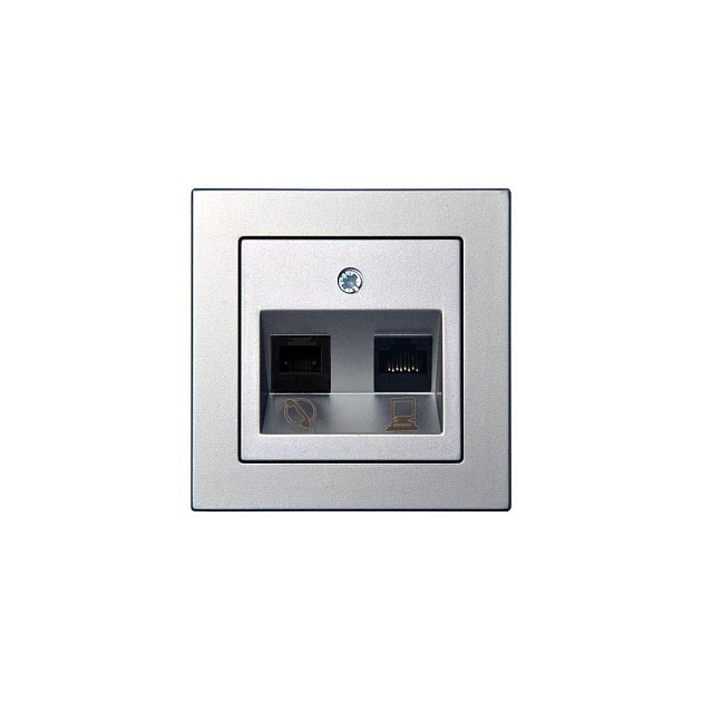 Розетка RJ45/RJ11 Liregus Epsilon серебро 28-185 Фото № 1