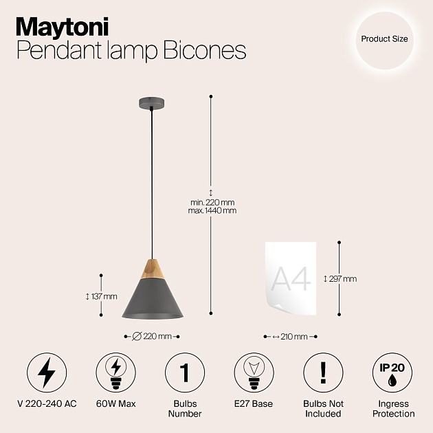 Подвесной светильник Maytoni Bicones P359-PL-220-C Фото № 2