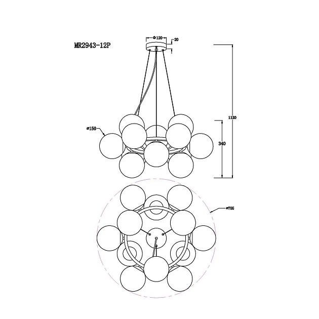 Подвесная люстра MyFar Aerton MR2943-12P Фото № 7