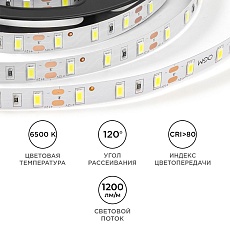 Светодиодная лента OGM 9,6W/m 60LED/m 5630SMD холодный белый 5M LSE-290 1
