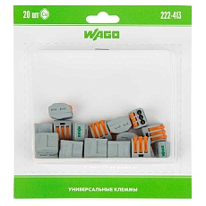 222-413 Универсальная клемма, 3-проводная, серая (0,08-2,5/4 мм²) (20 шт/уп) WAGO 07-5153-20