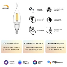 Лампа светодиодная диммируемая филаментная Gauss Smart Home Filament E14 4,5W 2700K прозрачная 1260112 2