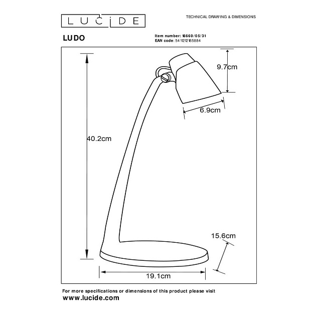 Настольная светодиодная лампа Lucide LUDO 18660/05/31 Фото № 2
