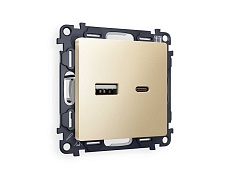 Комплект механизма розетки AMBRELLA VOLT ALFA Шампань 2USB A+C 20W (быстрая зарядка) QUANT (AP6110, VM177) MA611010