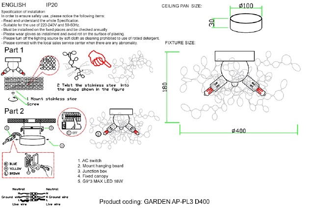 Настенный светильник Crystal Lux GARDEN AP-PL3 D400 GOLD изображение 4 Настенный светильник Crystal Lux GARDEN AP-PL3 D400 GOLD Фото № 4