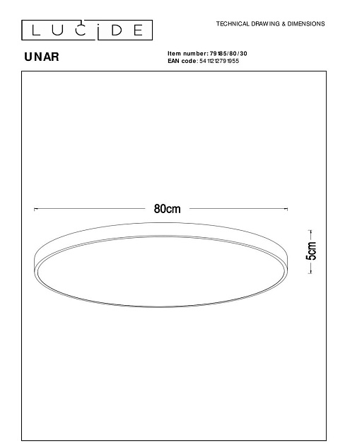 Потолочный светодиодный светильник Lucide Unar 79185/80/30 изображение 2 Потолочный светодиодный светильник Lucide Unar 79185/80/30 Фото № 2