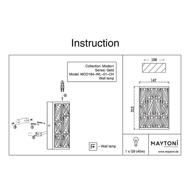 Настенный светильник Maytoni Gelid MOD184-WL-01-CH Фото № 12