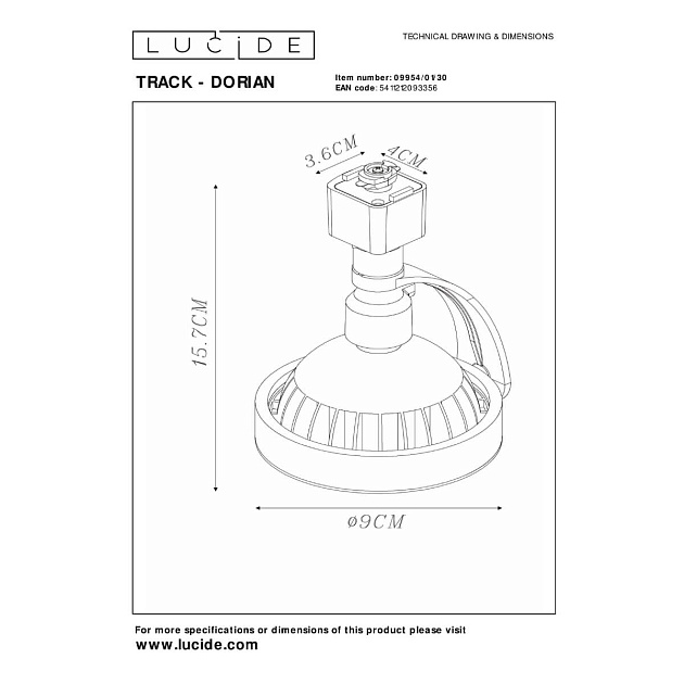 Трековый светильник Lucide DORIAN 09954/01/30 изображение 2 Трековый светильник Lucide DORIAN 09954/01/30 Фото № 2