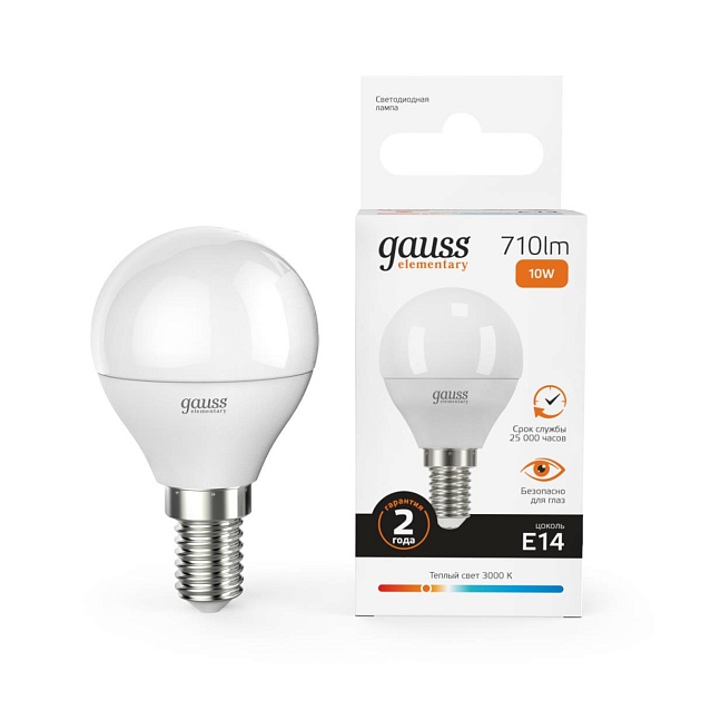 Лампа светодиодная Gauss E14 10W 3000K матовая 53110 Фото № 4