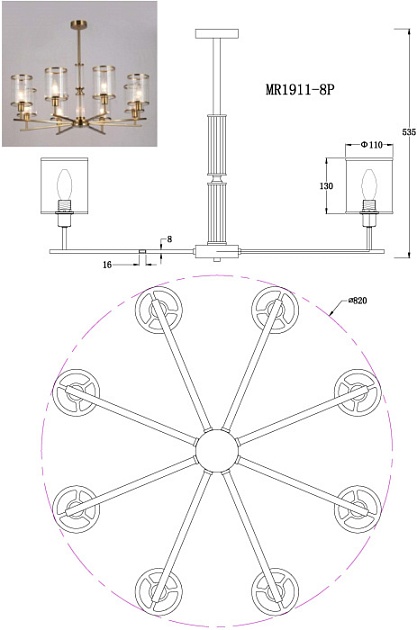 Подвесная люстра MyFar Alen MR1911-8P изображение 2 Подвесная люстра MyFar Alen MR1911-8P Фото № 2