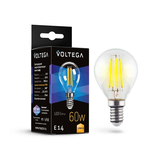 Лампа светодиодная Voltega E14 6W 2700K прозрачная 7212 Фото № 2