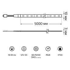 Светодиодная лента Gauss 10W/m 60LED/m 5050SMD разноцветный 5M BT055 1