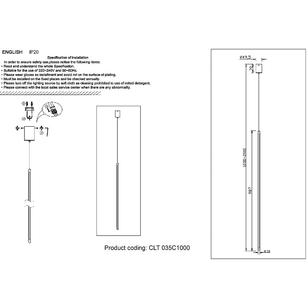 Подвесной светодиодный светильник Crystal Lux CLT 035C1000 GO изображение 2 Подвесной светодиодный светильник Crystal Lux CLT 035C1000 GO Фото № 2