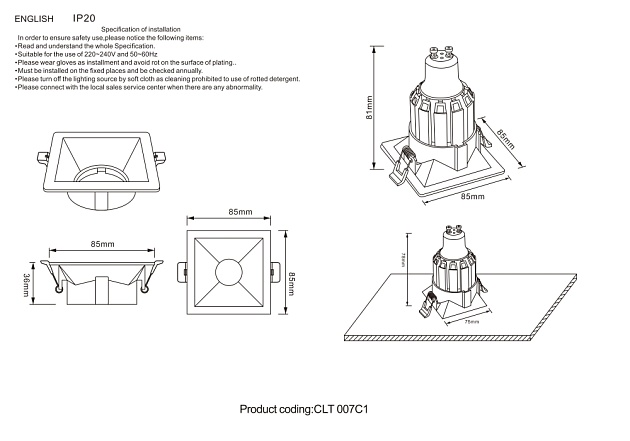Встраиваемый светильник Crystal Lux CLT 007C1 BL Фото № 2