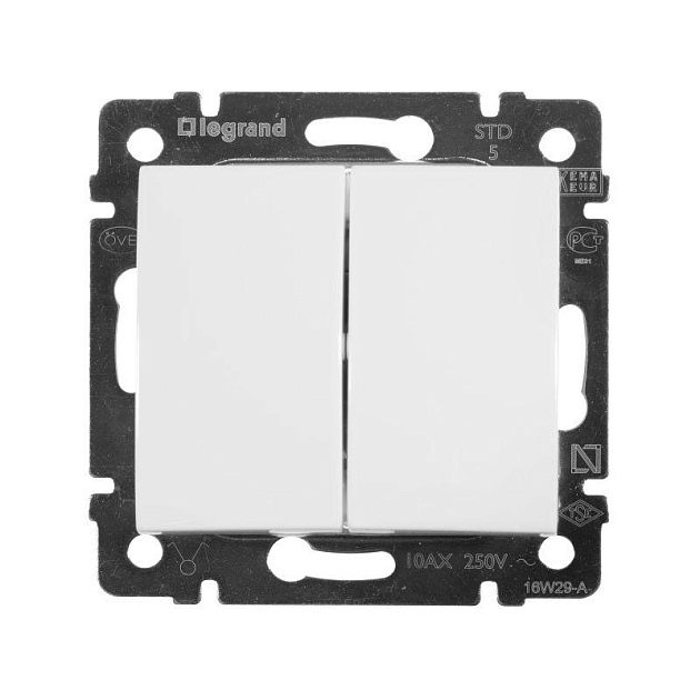 Выключатель двухклавишный Legrand Valena 10A 250V белый 774405 Фото № 1