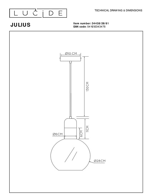 Подвесной светильник Lucide Julius 34438/28/61 изображение 2 Подвесной светильник Lucide Julius 34438/28/61 Фото № 2