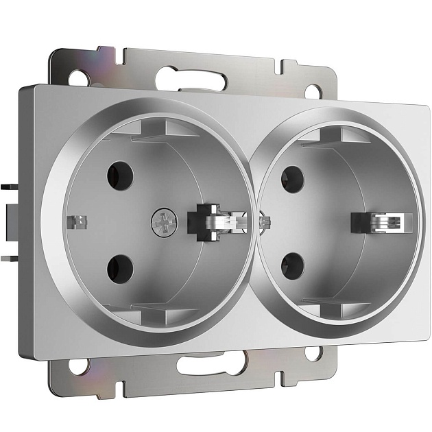 Розетка двойная с заземлением Werkel серебряный W1172006 4690389156465 Фото № 1