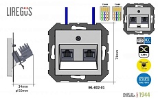 Розетка 2xRJ45 Liregus Retro черный матовый 29-236 1