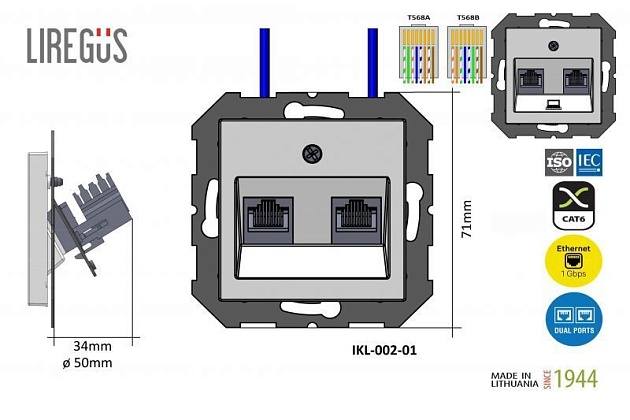 Розетка 2xRJ45 Liregus Retro черный матовый 29-236 Фото № 2