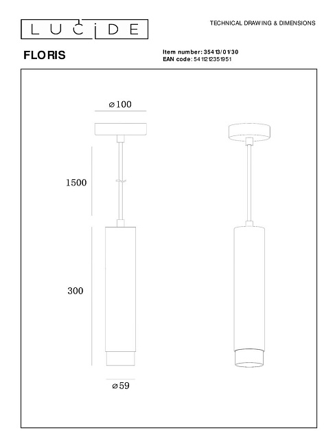 Подвесной светильник Lucide Floris 35413/01/30 Фото № 2