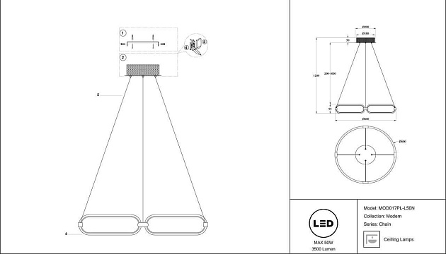 Подвесной светодиодный светильник Maytoni Chain MOD017PL-L50N Фото № 6