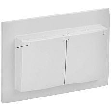 SKANDY Розетка 2-местная и крышкой 16А в сборе IP44 SK-R12W арктический белый IEK SK-R26-16-44-K01-F