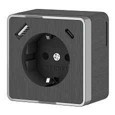Розетка с заземлением, шторками и USB тип A+C Werkel Gallant графит рифленый W5071704 4690389179617