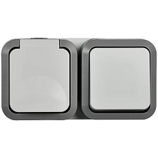 TORS Блок розетка + выключатель горизонтальный 16А IP55 TS242 серо-белый IEK TS-G10-6-55-V-K41