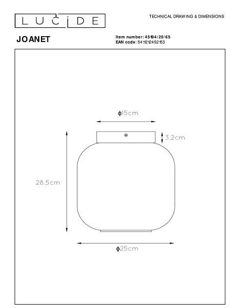 Потолочный светильник Lucide Joanet 45194/25/65 Фото № 2
