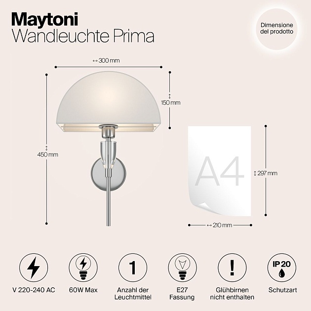 Настенный светильник Maytoni Prima Z034WL-01CH Фото № 2