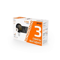 Лампа cветодиодная Gauss E14 5,5W 2700K прозрачная 3 шт. 1051116T 1