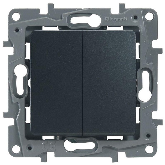 Переключатель двухклавишный Legrand Etika 10A 250V антрацит 672612 Фото № 1