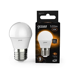 Лампа светодиодная Gauss E27 6.5W 3000K матовая 105102107 3