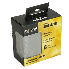 Переключатель 2-клавишный (механизм), STEKKER, 250В, 10А, серия Эмили, RSW10-5107-10, платиново-серый, soft touch 49947 3