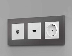 Комплект механизма TV розетки оконечной AMBRELLA VOLT ALFA Белый глянец 50-870 MHz 1dB QUANT (AP1130, VM202) MA113010 2