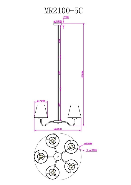 Подвесная люстра MyFar Charlotte MR2100-5C Фото № 2