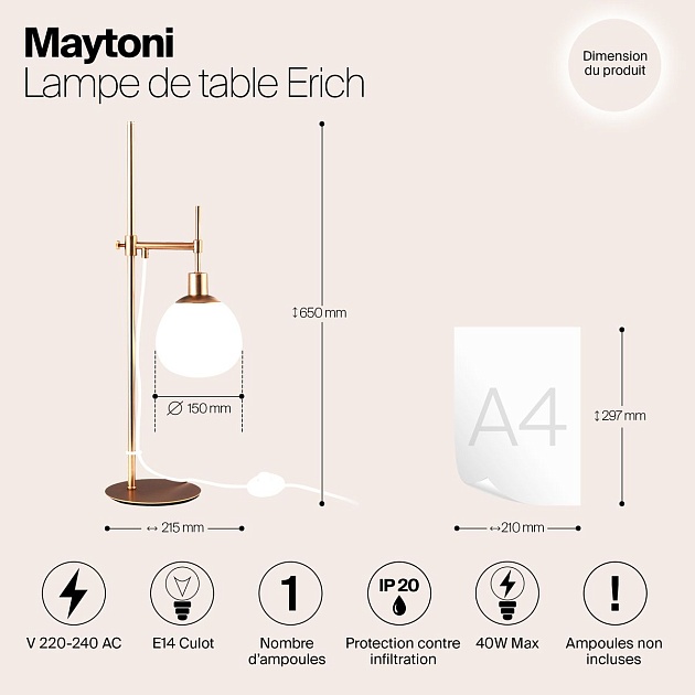 Настольная лампа Maytoni Erich MOD221-TL-01-G Фото № 2