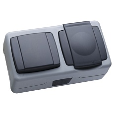 Двойной выключатель +розетка с пружинным зажимом Makel 36064207