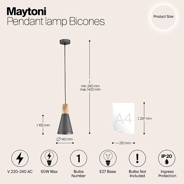 Подвесной светильник Maytoni Bicones P359-PL-140-C Фото № 2