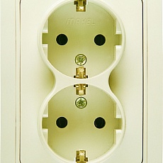 Розетка Makel 2-м СП Mimoza с заземл. крем/крем. 25082